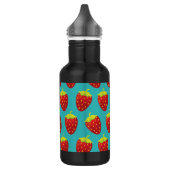 Blauwgroen achtergrond rode aardbeienpatroon waterfles  (Links)