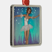 Blauwgroen achtergrond van Ballerina Painted Pearl Metalen Ornament (Rechts)