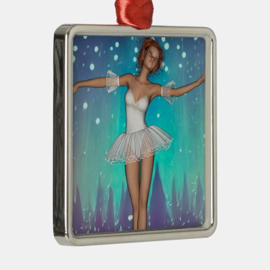 Blauwgroen achtergrond van Ballerina Painted Pearl Metalen Ornament (Rechts)