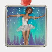 Blauwgroen achtergrond van Ballerina Painted Pearl Metalen Ornament (Voorkant)