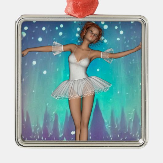 Blauwgroen achtergrond van Ballerina Painted Pearl Metalen Ornament (Voorkant)