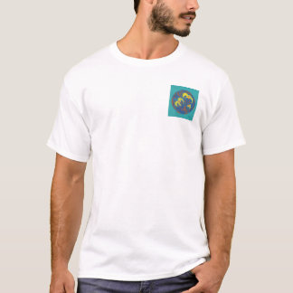 Blauwgroen achtergrondbloemen in een ring t-shirt
