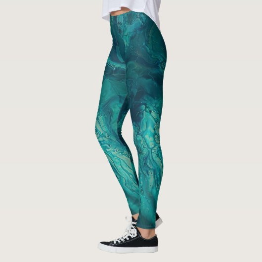 Blauwgroen acrylvezel Abstracte vloeisel Leggings (Links)