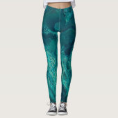 Blauwgroen acrylvezel Abstracte vloeisel Leggings (Voorkant)