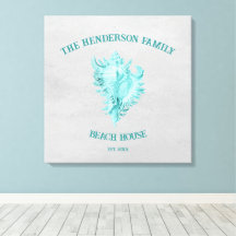 Blauwgroen afdruk van conch Shell Canvas