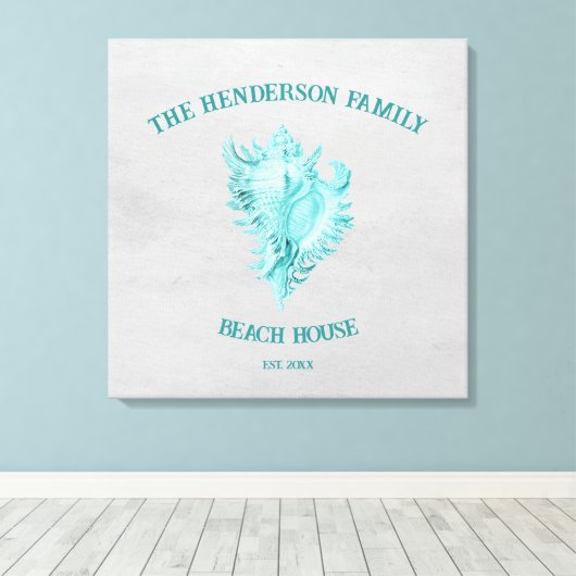 Blauwgroen afdruk van conch Shell Canvas (Insitu (Houten vloer))