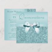 Blauwgroen afgedrukte reeksen & Bow Quinceanera Kaart (Voorkant / Achterkant)
