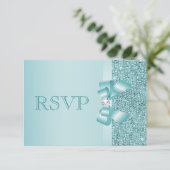 Blauwgroen afgedrukte Sequins RSVP Kaartje (Staand voorkant)