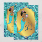 Blauwgroen Afro-Amerikaanse zeemeermin Zee Baby sh Kaart (Voorkant / Achterkant)