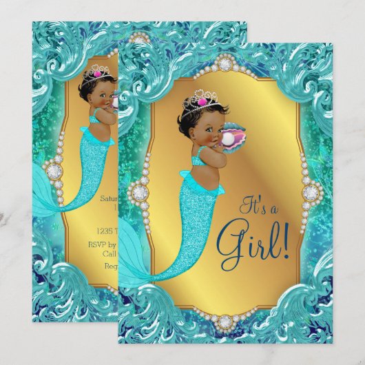 Blauwgroen Afro-Amerikaanse zeemeermin Zee Baby sh Kaart (Voorkant / Achterkant)