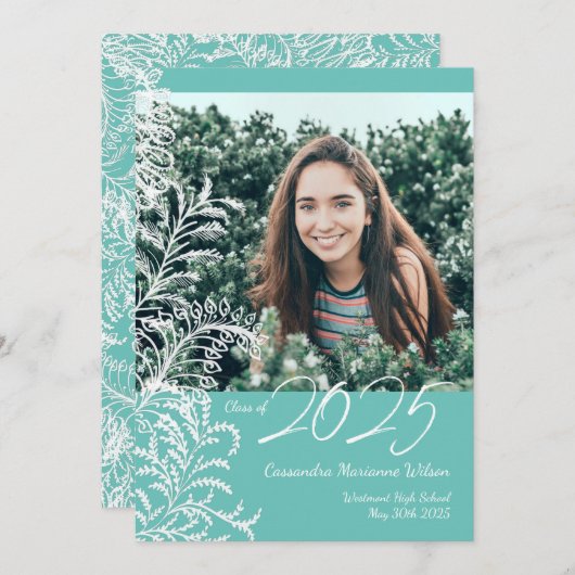 Blauwgroen Afstuderen Ferns  Kaart (Voorkant / Achterkant)