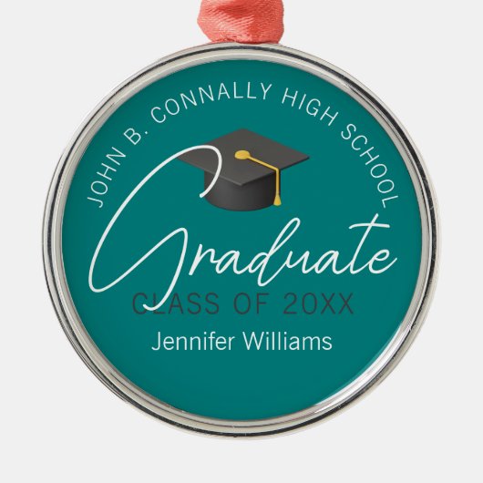 Blauwgroen Afstuderen gepersonaliseerd Afstuderen  Metalen Ornament (Voorkant)