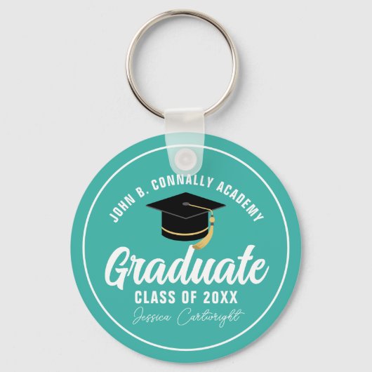 Blauwgroen Afstuderen gepersonaliseerd Afstuderen Sleutelhanger (Achterkant)