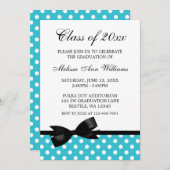 Blauwgroen Afstuderen Polka Dot Black Bow kondigin Kaart (Voorkant / Achterkant)