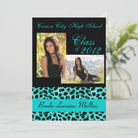 Blauwgroen afstuderen van bladluipaard kaart (Staand voorkant)