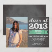Blauwgroen afstuderen voor foto- met lint-lintbann kaart (Voorkant / Achterkant)