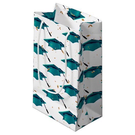 Blauwgroen afstuiknop met Confetti Klein Cadeauzakje (Voorkant Gekanteld)