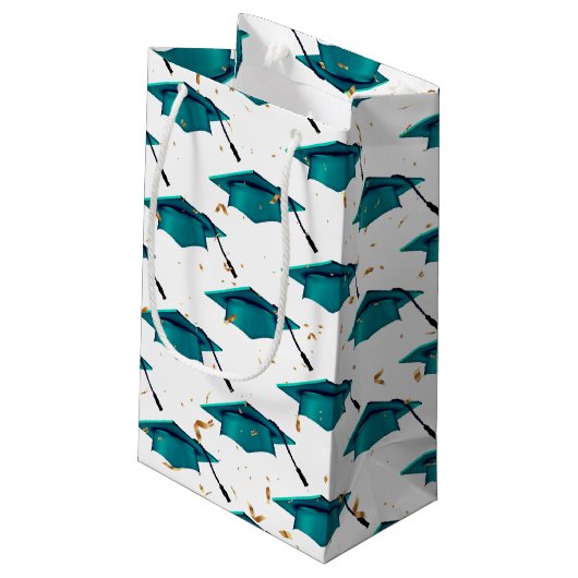 Blauwgroen afstuiknop met Confetti Klein Cadeauzakje (Achterkant Gekanteld)