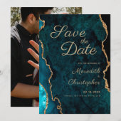 Blauwgroen Agaat Fotobruiloft Bewaar de datum Save The Date (Voorkant / Achterkant)