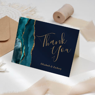 Blauwgroen Agaat Goud Navy Blauw Bruiloft Dank u Kaart