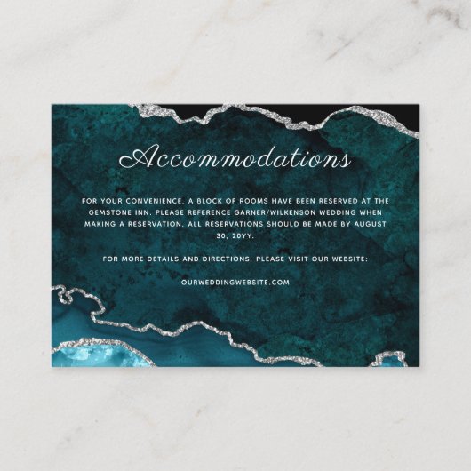 Blauwgroen Agate bruiloft accommodaties Informatiekaartje (Voorkant)