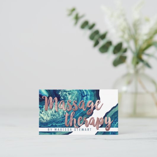 Blauwgroen Agate Geode Stone Roos Gold Massage The Visitekaartje (Staand voorkant)