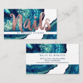 Blauwgroen Agate Geode Stone Roos Gold Nail-techni Visitekaartje (Voorkant / Achterkant)