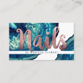 Blauwgroen Agate Geode Stone Roos Gold Nail-techni Visitekaartje (Voorkant)