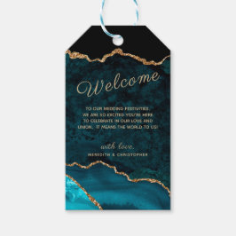 Blauwgroen Agate Gold Glitter Weddenschap Welkom Cadeaulabel