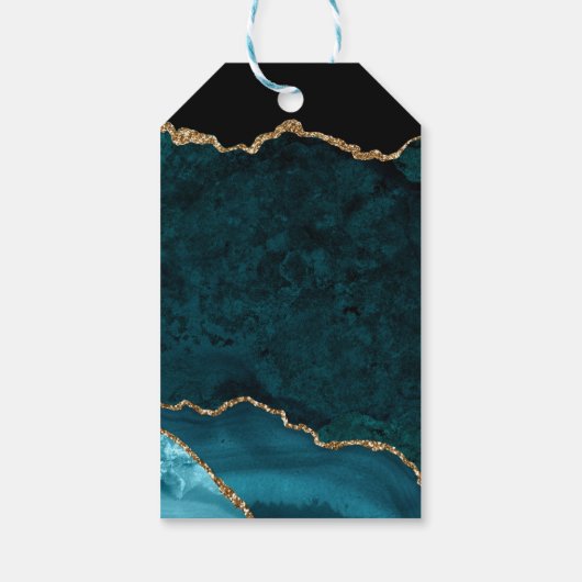 Blauwgroen Agate Gold Glitter Weddenschap Welkom Cadeaulabel (Achterkant)