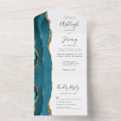 Blauwgroen Agate Gold Glitter Wedding All In One Uitnodiging (Binnen)