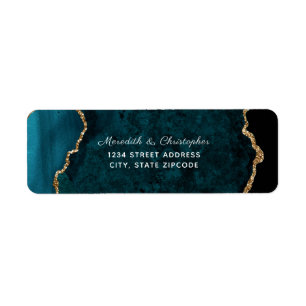 Blauwgroen Agate Gold Glitter Wedding Return-adres Etiket