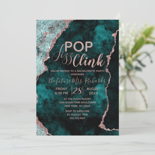 Blauwgroen Agate Pop Fizz Clink Bachelorette Party Kaart (Staand voorkant)