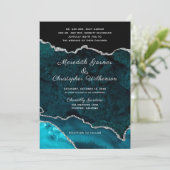 Blauwgroen Agate Silver Glitter Geode Formal Weddi Kaart (Staand voorkant)