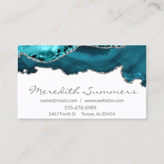 Blauwgroen Agate Stone Silver Metallic Custom Visitekaartje (Achterkant)
