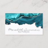 Blauwgroen Agate Stone Silver Metallic Custom Visitekaartje (Voorkant)