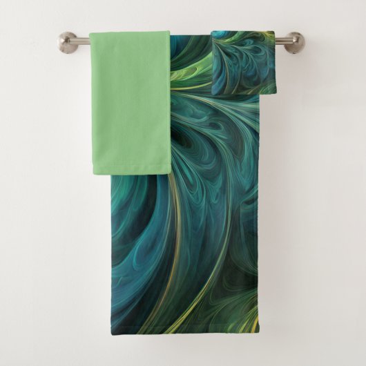 Blauwgroen AI fractaal patroon Bad Handdoek (Insitu)