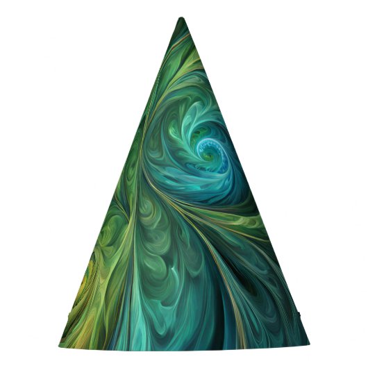 Blauwgroen AI fractaal patroon Feesthoedjes (Voorkant)
