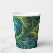 Blauwgroen AI fractaal patroon Papieren Bekers (Achterkant)
