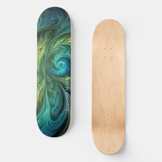 Blauwgroen AI fractaal patroon Persoonlijk Skateboard (Voorkant)