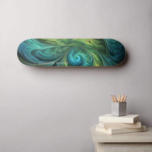 Blauwgroen AI fractaal patroon Persoonlijk Skateboard (Muurkunst (Horizontaal))