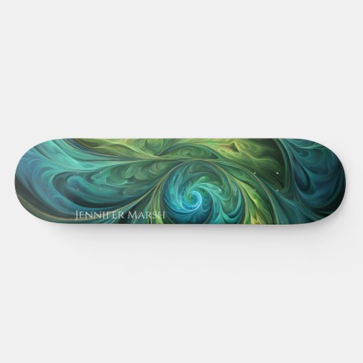Blauwgroen AI fractaal patroon Persoonlijk Skateboard (Horizontaal)