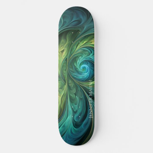 Blauwgroen AI fractaal patroon Persoonlijk Skateboard (Voorkant)