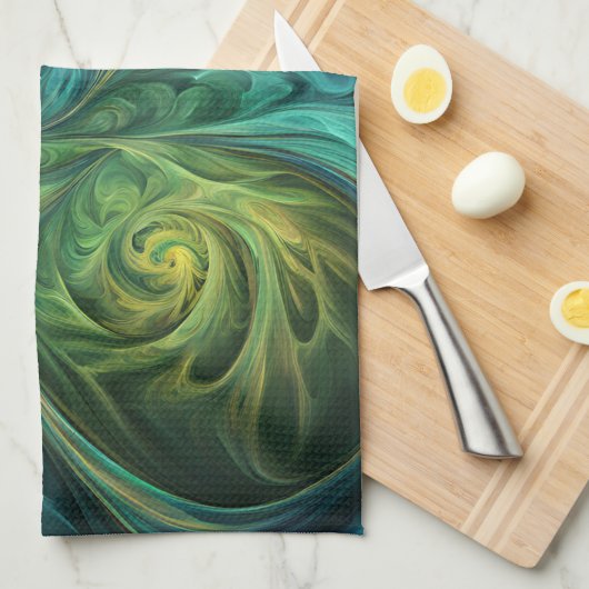 Blauwgroen AI fractaal patroon Theedoek (Quarter Fold)