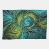 Blauwgroen AI fractaal patroon Theedoek (Horizontaal)