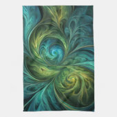 Blauwgroen AI fractaal patroon Theedoek (Verticaal)