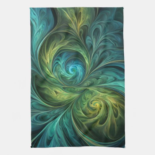 Blauwgroen AI fractaal patroon Theedoek (Verticaal)