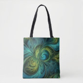Blauwgroen AI fractaal patroon Tote Bag (Voorkant)