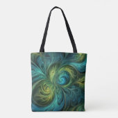 Blauwgroen AI fractaal patroon Tote Bag (Achterkant)