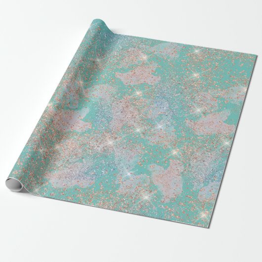 Blauwgroen Al Splatter Glitter Textuur van het Occ Cadeaupapier (Uitgerold)
